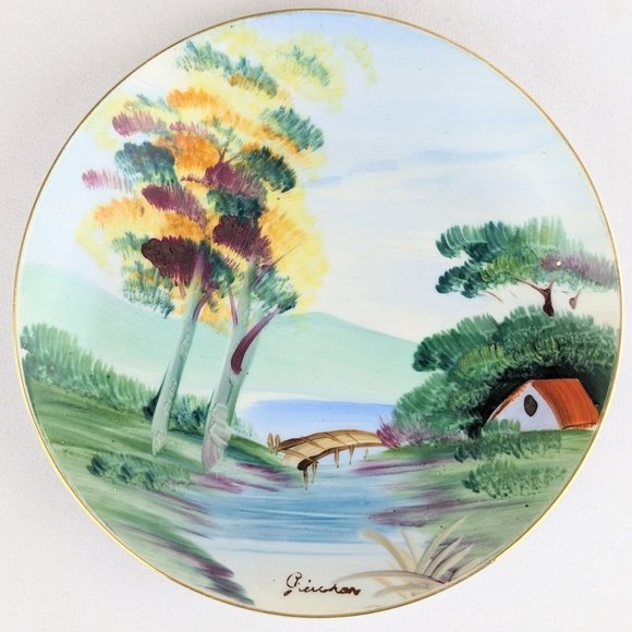 Set of 3 Handpainted Japanese Porcelain Decorative Wall Plates Asian Rural Scene - Picture 3 of 10